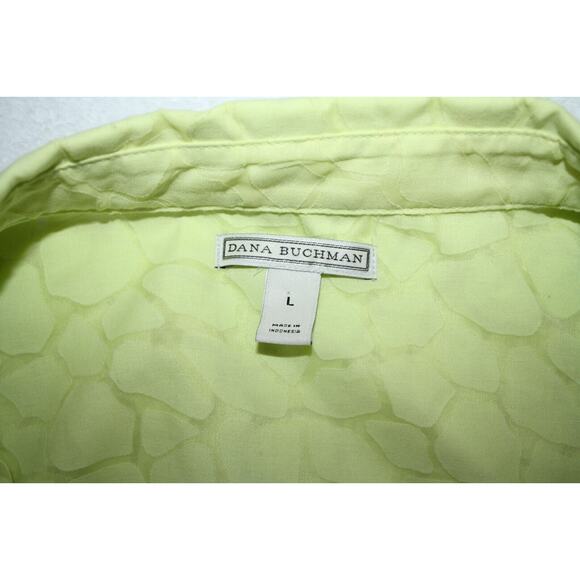 Dana Buchman Large Long Roll Tab Sleeve Neon Green Lightweight 3/4 Button Down - Picture 3 of 5